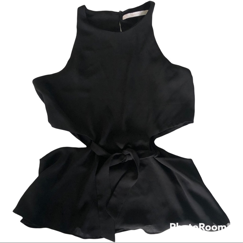 Zara black side cut out front tie top blouse